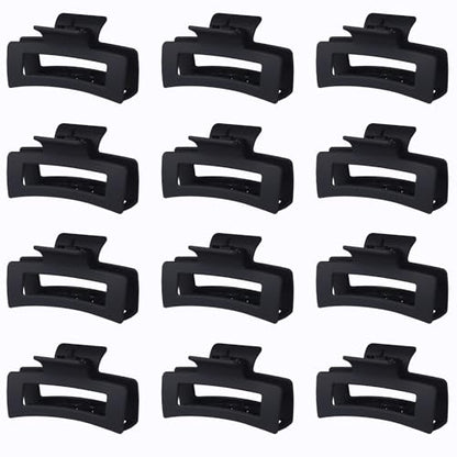 Sisiaipu 3.5 Inch Medium Hair Claw Clips 12 Pcs Square Claw for Thick and Thin Hair Rectangular Rectangle Hair Clips Jaw Clips Bulk Hair Accessories for women and Girls (Black) - color: Black
