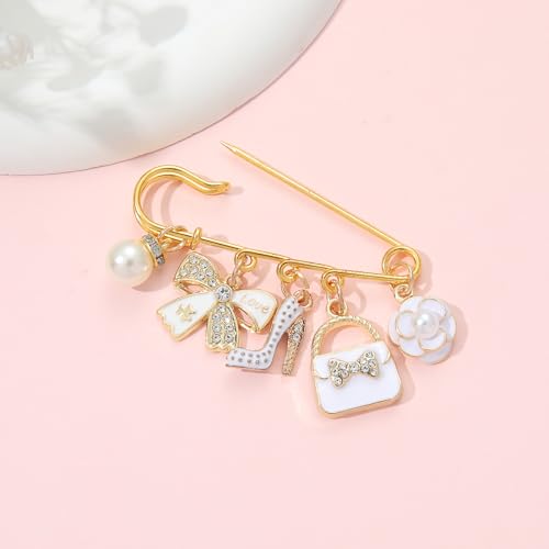 PHAETON 10PCS Elegant Retro Women Brooch Pin with Butterfly Bow, High-heel Shoes, Handbag, Flower, Pearl Pendant for Women Girls Gift