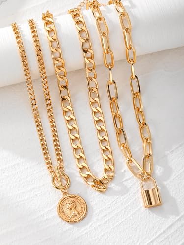 Gold Layered Necklaces for Women Chunky Stacked Necklaces for Women Trendy Retro Coin Pendant Necklace Womens Multilayer Chain Necklaces Fashion Jewelry Gifts - style: style 1