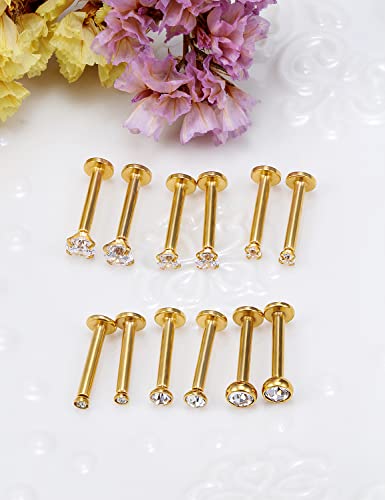 14G Lip Rings Stainless Steel Tragus Helix Conch Piercing Jewelry Snake Bite Piercing Monroe Lip Rings Labret Medusa Cartilage Lobe Earrings Piercing Jewelry Cubic Zirconia 2MM 3MM 4MM - color: 10MM-Gold,2mm/3mm/4mm