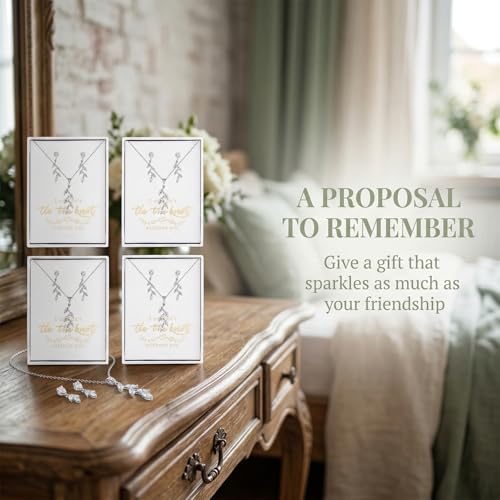 DHQH Bridesmaid Necklace Earrings Set Gifts I Couldn't Say I DO Without You Cubic Zirconia Leaf Pendant Necklace Bridesmaid Proposal Gift Set of 4 6 - color: white-leaf-4set