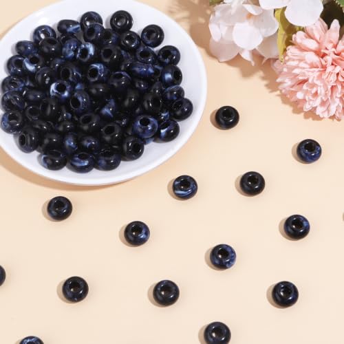150PCS 14x8mm Navy Acrylic European Large Hole Rondelle Spacer Beads with Storage Box, Loose Beads for Bracelet Necklace Earring Hair DIY Jewelry Making - color: Navy