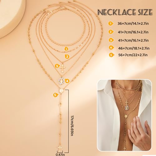 Layered Cross Necklace Set for Women, Layered Choker Necklaces Trendy Jewelry, Colorful Enamel Beaded Y-Shaped Lariat Necklace, Boho Multilayer Cross Necklace for Party and Daily Wear - color: Gold-03