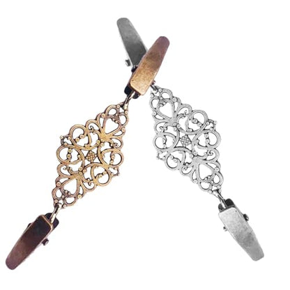 Baluue 2pcs Vintage Sweater Clips for Cardigans Retro Shawl Cardigan Collar Clips Silver Alloy Sturdy and Easy to Attach Brooch for Wedding and Proms