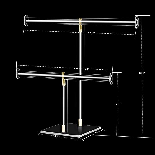 2-Tier Acrylic Jewelry Stand for Necklaces Bracelets | 2-tier acrylic stand with dual bars, tangle-free storage for necklaces, bracelets & earrings for dresser and shop
