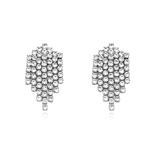 Luxval Rhinestone Earrings Dangling for Women Sparkly Silver Dangle Earrings Girls Long Chandelier Earrings Tassel Lightweight Ear Studs Cubic Zirconia Crystal Statement - color: Silver-Short Tassel Crystal