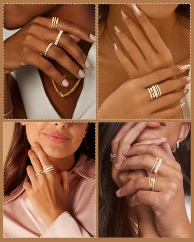 Gold Silver Stackable Rings for Women Non Tarnish Cubic Zirconia Band Ring | 14K Gold Plated,Stacking Chunky Eternity Rings,Dainty Engagement Promise Thumb Rings,Wedding Ring Set,Jewelry Size 6 7 8 9 10 - color: Gold 2