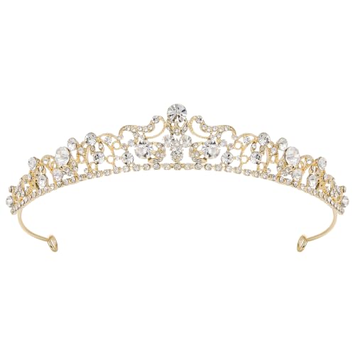 SWEETV Wedding Tiaras and Crowns, Rhinestone Bridal Crown Princess Tiara Headpieces for Women - color: Gold