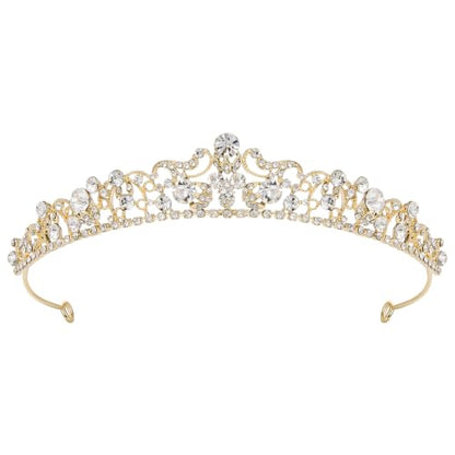 SWEETV Wedding Tiaras and Crowns, Rhinestone Bridal Crown Princess Tiara Headpieces for Women - color: Gold