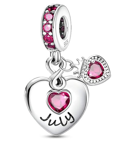 BLUELUNE Birthstone Charms, 925 Sterling Silver Dangle Charm with 5A Cubic Zirconia for Bracelets or Necklaces, Birthday, Mother's Day Present for Women - color: July