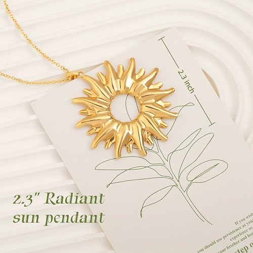 PEARLADA 18k Gold Plated Chain Long Necklace, Boho Sweater Necklace for Women, Geometric Pendant Y Necklace - color: Sun