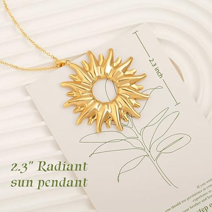 PEARLADA 18k Gold Plated Chain Long Necklace, Boho Sweater Necklace for Women, Geometric Pendant Y Necklace - color: Sun