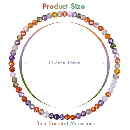 BONNY BOXX Natural Genuine Gemstone Faceted Round Beads Bracelets, 3mm Adjustable Stretchy Tiny Faceted Black Tourmaline Bracelet, Healing Crystal Reiki Chakra Dainty Jewelry Fashion Gifts - color: Colorful Crystals