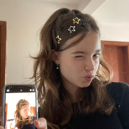 Star Hair Clips 2000s Y2K Black Gold Silver Star Hair Accessories Snap Hair Barrettes Non Slip Metal Hair Clips for Girls Women -30 PCS 1.18" - color: 30 P -1.18"-black,gold,silver
