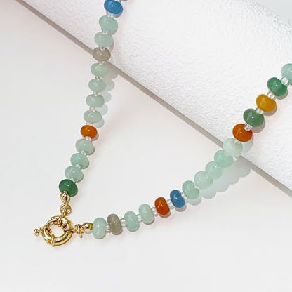 HAXIYA Colorful Beades Gemstone Necklace for Women Boho Beaded Choker | Rainbow Natural Stone Chunky Bead Surfer Summer Beach Necklaces Jewelry Hypoallergenic - color: Green