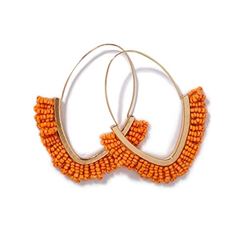 V-Shaped Beaded Dangle Earrings - Statement Drop Fringe Earrings, Boho Handmade Tassel Jewelry Gift for Women - color: Orange