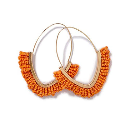 V-Shaped Beaded Dangle Earrings - Statement Drop Fringe Earrings, Boho Handmade Tassel Jewelry Gift for Women - color: Orange