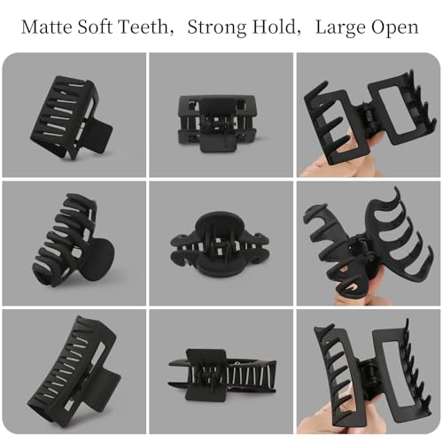 Small Medium Claw Clips for Women, 3 Styles Hair Clips for Thick and Thin Hair, Non-slip Strong Hold, 12 Pcs (Black) - color: Black
