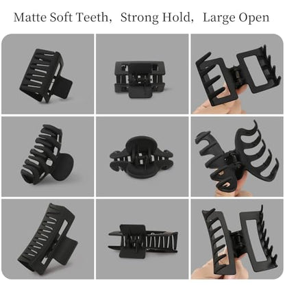 Small Medium Claw Clips for Women, 3 Styles Hair Clips for Thick and Thin Hair, Non-slip Strong Hold, 12 Pcs (Black) - color: Black
