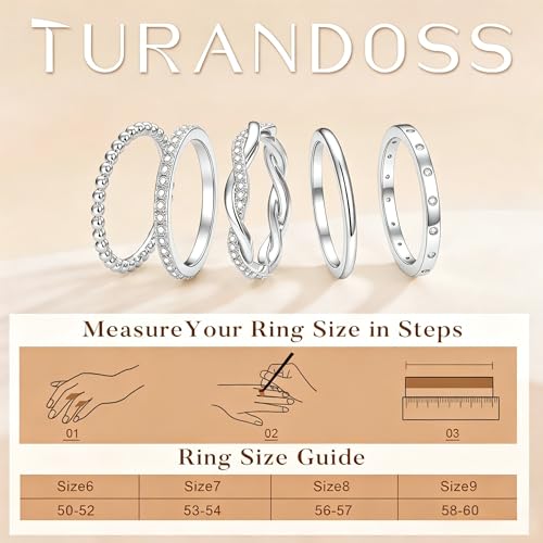 Turandoss Gold Stackable Rings Set for Women Non Tarnish | 14K Gold Plated, Trendy CZ Stackable Engagement Rings Stack, Thin Thumb Wedding Bands Ring Set, Size 6 7 8 9, 5PCS - color: Silver-Plated
