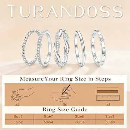Turandoss Gold Stackable Rings Set for Women Non Tarnish | 14K Gold Plated, Trendy CZ Stackable Engagement Rings Stack, Thin Thumb Wedding Bands Ring Set, Size 6 7 8 9, 5PCS - color: Silver-Plated