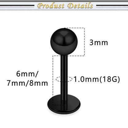 Internally Threaded Labret Studs 18G 16G 14G Surgical Steel Lip Piercing Jewelry with Claw Tool Monroe Snake Bite Jewelry Flat Back Barbell for Women Men Plus Piercing Ball Grabber Tool - color: black, size: 18g,ball end