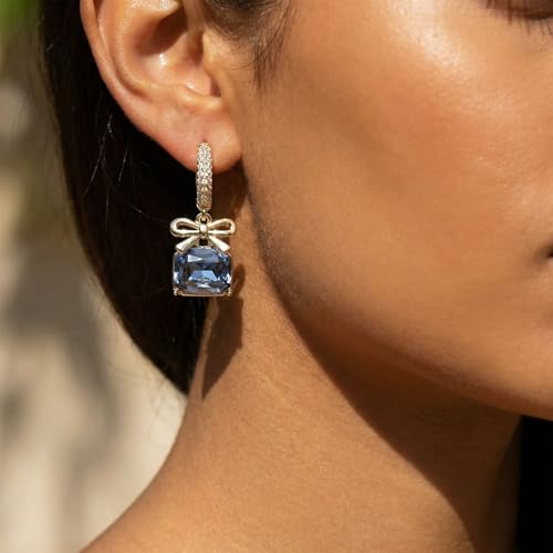 Sonateomber Gold Silver Small Hoop Dangle Earrings for Women, Trendy Dainty Rhinestone CZ Dangling Prom Wedding Leaf Flower Snowflake Butterfly Starfish Fashion Jewelry Gift - color: Blue
