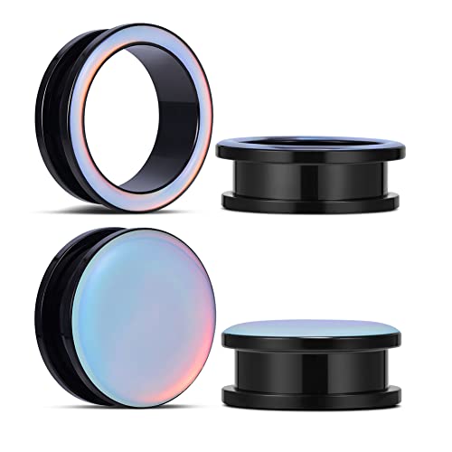 2 Pairs Stainless Steel Black Ear Gauges Retro-reflective Sheeting Tunnels and Plugs. - color: S8552B, size: 6 mm