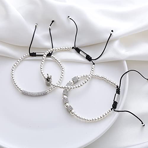 Mens Bracelet Beaded Bracelets Micro Pave Zircon Bracelets for Men Women Bracelets for Men Stainless Steel Cuff Bangle - color: F-silver