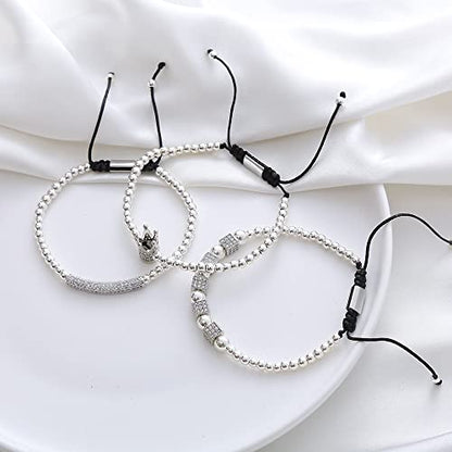 Mens Bracelet Beaded Bracelets Micro Pave Zircon Bracelets for Men Women Bracelets for Men Stainless Steel Cuff Bangle - color: F-silver