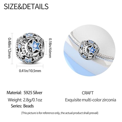 Star Moon 925 Sterling Silver Birthstone Charm for Bracelet Women Jewelry - color: December