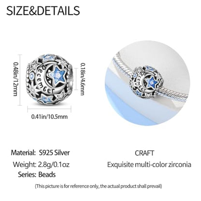 Star Moon 925 Sterling Silver Birthstone Charm for Bracelet Women Jewelry - color: December