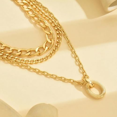 Layered Gold Necklace for Women Boho Turquoise Beaded Chain Set with Long Coin Pendant Trendy Y Necklace for Everyday Jewelry Gifts boho fashion fall fashion jewelry womens fashion - color: D-Minimally designed ins geometric oval pendant thick necklace