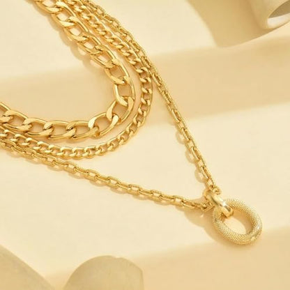 Layered Gold Necklace for Women Boho Turquoise Beaded Chain Set with Long Coin Pendant Trendy Y Necklace for Everyday Jewelry Gifts boho fashion fall fashion jewelry womens fashion - color: D-Minimally designed ins geometric oval pendant thick necklace