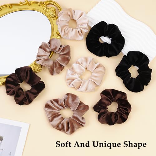 Velvet Scrunchies for Women – 8PCS Neutral Large Hair Ties – Black, Blonde, Dark Brown, Light Brown – No Crease, Frizz-Free, Soft & Gentle Elastic Hair Bands, Everyday Hair Accessories Gifts - color: Velet-Large-Neutrals