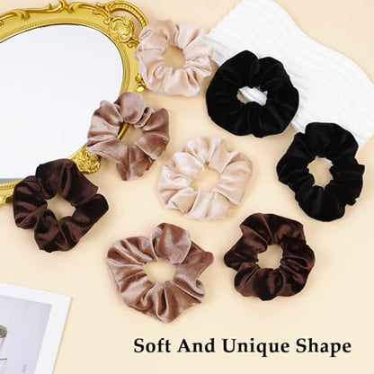 Velvet Scrunchies for Women – 8PCS Neutral Large Hair Ties – Black, Blonde, Dark Brown, Light Brown – No Crease, Frizz-Free, Soft & Gentle Elastic Hair Bands, Everyday Hair Accessories Gifts - color: Velet-Large-Neutrals