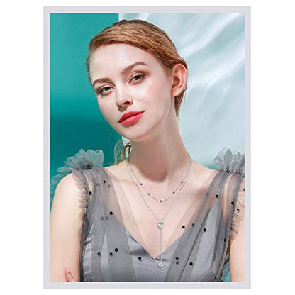 FLYOW Layered Necklace S925 Sterling Silver Y Shaped Jewelry - style: Two Teardrop CZ Style