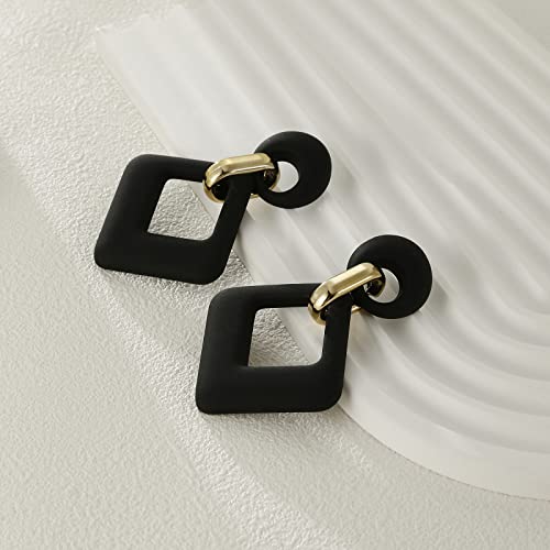 RUOFFETA Acrylic Rectangle Earrings, Fashion Acrylic Square/Oval/Hoop Statement Drop Earrings for Women - color: Black