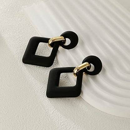 RUOFFETA Acrylic Rectangle Earrings, Fashion Acrylic Square/Oval/Hoop Statement Drop Earrings for Women - color: Black