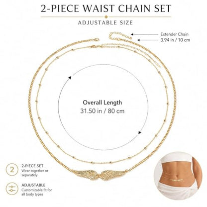 Angel Wings Waist Chain for Women Gold Layered Belly Chain Dainty Waist Jewelry Beach Body Jewelry Summer Outfit Accessories - color: A1:gold waist chain