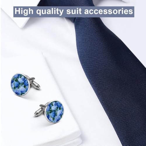 Blue Hydrangea Men's Cufflinks Tuxedo Shirt Cuff Links Jewelry | Funny Stainless Steel Cufflinks for Men for Business Wedding Accessories - size: 2.0cm