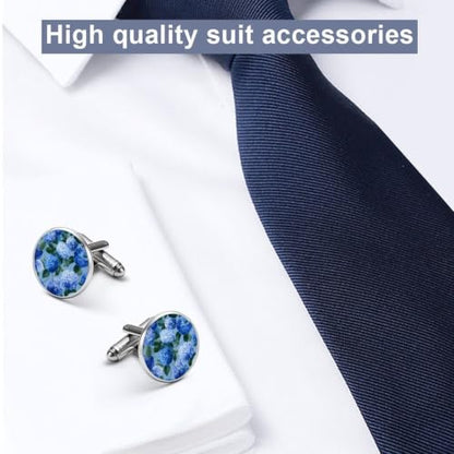 Blue Hydrangea Men's Cufflinks Tuxedo Shirt Cuff Links Jewelry | Funny Stainless Steel Cufflinks for Men for Business Wedding Accessories - size: 2.0cm