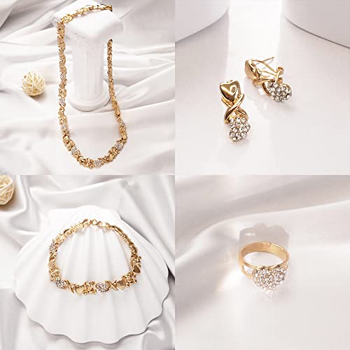 SYHOL Gold Jewelry Sets for Women 18K Gold/Silver Filled Jewelry Necklace Set Wedding Bridal Fashion Jewelry Sets Women Accessories Bracelets Earrings and Rings Sweetheart Gifts - color: GX0033