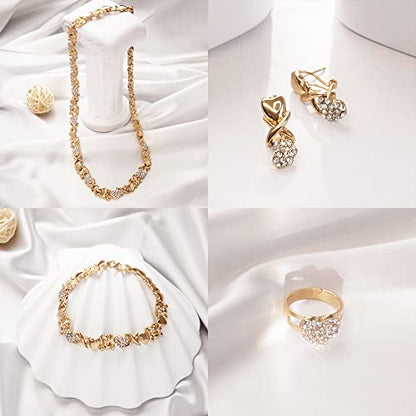 SYHOL Gold Jewelry Sets for Women 18K Gold/Silver Filled Jewelry Necklace Set Wedding Bridal Fashion Jewelry Sets Women Accessories Bracelets Earrings and Rings Sweetheart Gifts - color: GX0033