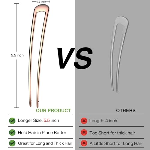 HYFEEL French Hair Pins - Metal Hair Fork Extra Long U Shaped Chignon 2-Prong Sticks for Women Bun Hair Accessories (Rose Gold - 2 Pcs) - color: Rose Gold - 2 Pieces
