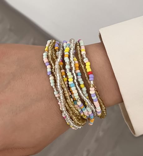 Gold Bracelets Set for Women Trendy, 14K Real Gold Plated Jewelry for Women Dainty Chain Bracelet Stack, Non Tarnish Gold Stackable Bracelets Pack Fashion Accessories Gifts - color: Style 4-Small acrylic bead bracelets