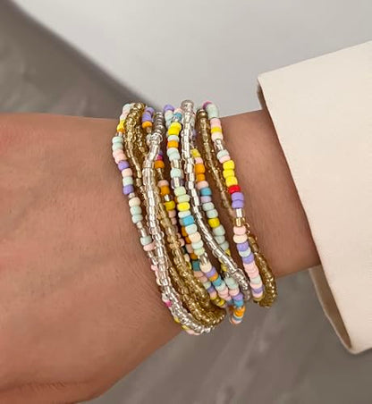 Gold Bracelets Set for Women Trendy, 14K Real Gold Plated Jewelry for Women Dainty Chain Bracelet Stack, Non Tarnish Gold Stackable Bracelets Pack Fashion Accessories Gifts - color: Style 4-Small acrylic bead bracelets