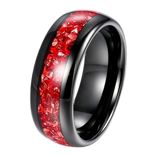 4mm/8mm Tungsten Wedding Bands for Men Women Ruby/Morganite/Emerald | Aquamarine/Zirconia, Black/Rose Gold/14K Gold, Engagement Promise Ring, Anniversary Valentine Day Birthday Gift for Him/Her - color: 8mm Black and Red