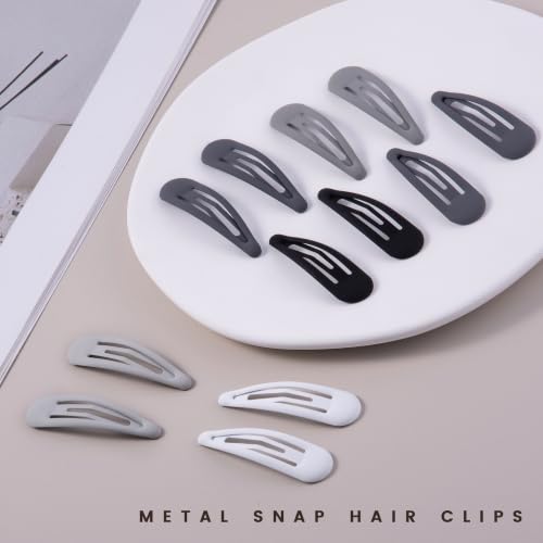 Small Hair Barrettes For Women No Slip Metal Snap Clips For Thin And Fine Hair,Matte Black Gray White,20 PCS,1.97 x 0.5 Inch. - color: Matte Black Gray White