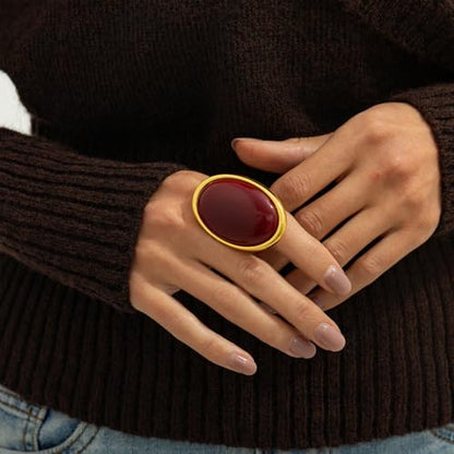Gold Chunky Geometric Statement Rings for Women,Vintage Black Oval Geometry Resin Knuckle Rings,Dainty Mother's Day Birthday Jewelry Gift